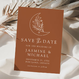 Elegante Botanische Maan en Sterren Terracotta Save The Date