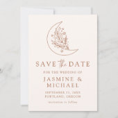 Elegante Botanische Maan en Sterren Terracotta Save The Date (Voorkant)