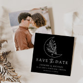 Elegante botanische maan en sterren zwart en wit save the date