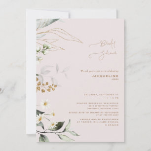 Elegante Botanische Margriet Blush Bruiloftborrel Kaart