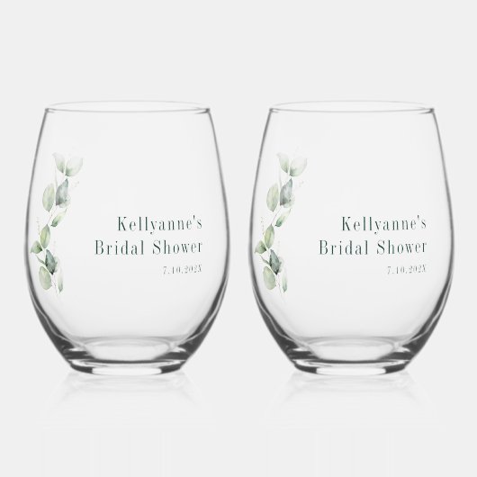 Elegante botanische moderne bruidsshowerfeest wijnglas zonder voet (Voorkant)