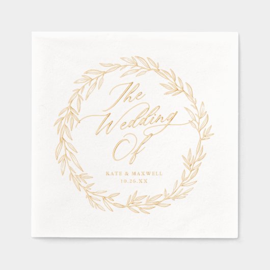 Elegante botanische moderne scriptnamen trouwdatum folie servetten (Voorkant)