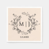 Elegante Botanische Monogram Bruiloft Chique Servet (Voorkant)