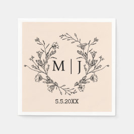 Elegante Botanische Monogram Bruiloft Chique Servet