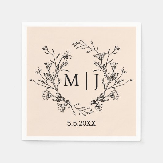 Elegante Botanische Monogram Bruiloft Chique Servet (Voorkant)