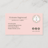 Elegante Botanische Monogram Crest Roze Groene Blo Visitekaartje (Achterkant)