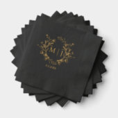 Elegante botanische monogram gouden zwarte bruilof folie servetten (Insitu (Gestapeld))
