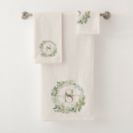 Elegante botanische monogram handdoek met eigen na