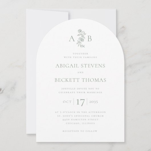 Elegante Botanische Monogram Huwelijk Kaart (Voorkant)