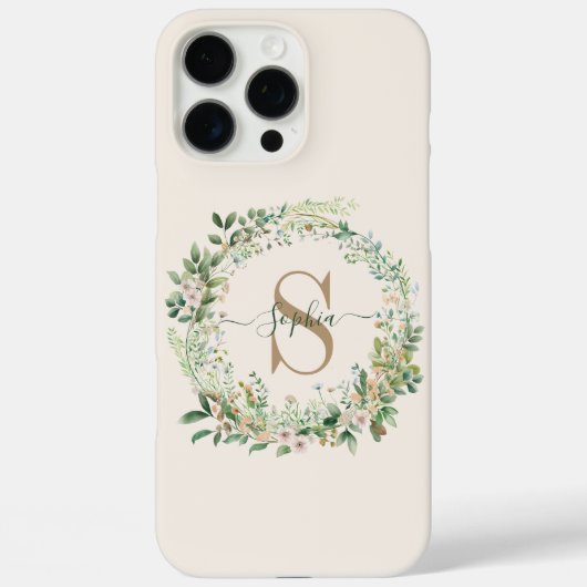 Elegante Botanische Monogram iPhone Case met Naam (Achterkant)