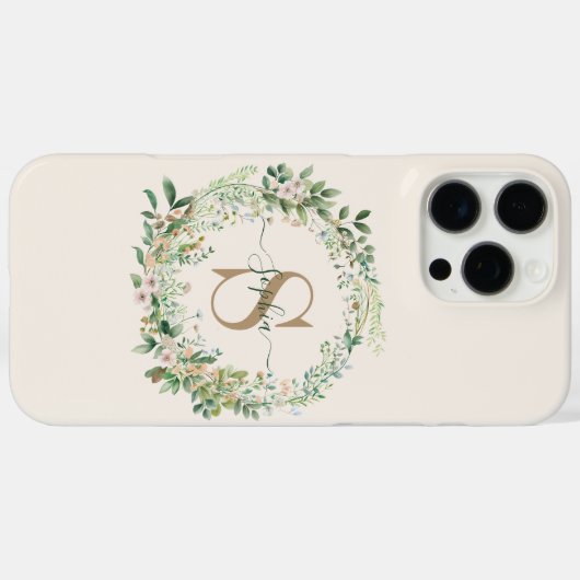 Elegante Botanische Monogram iPhone Case met Naam (Achterkant (horizontaal))