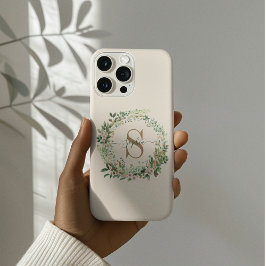 Elegante Botanische Monogram iPhone Case met Naam