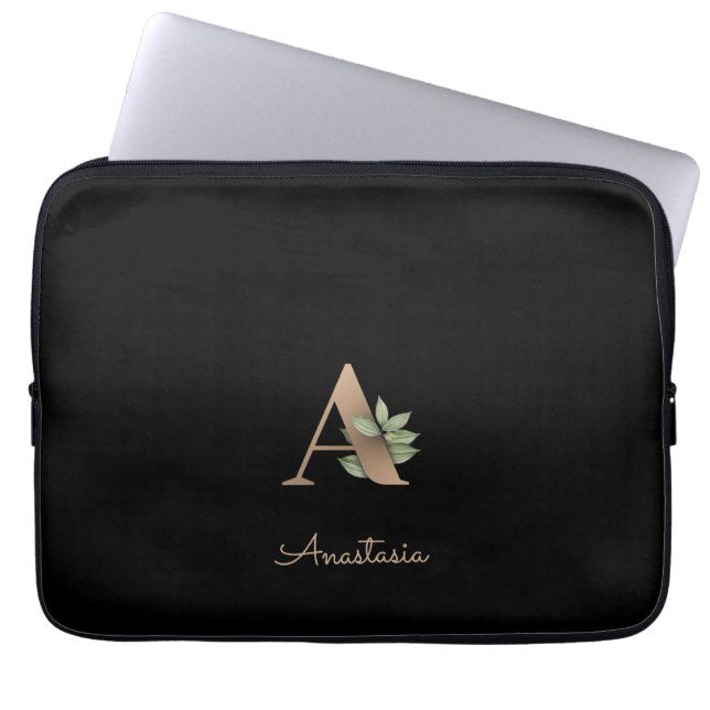 Elegante Botanische Monogram Letter A Laptop Sleev Laptop Sleeve (Voorkant)