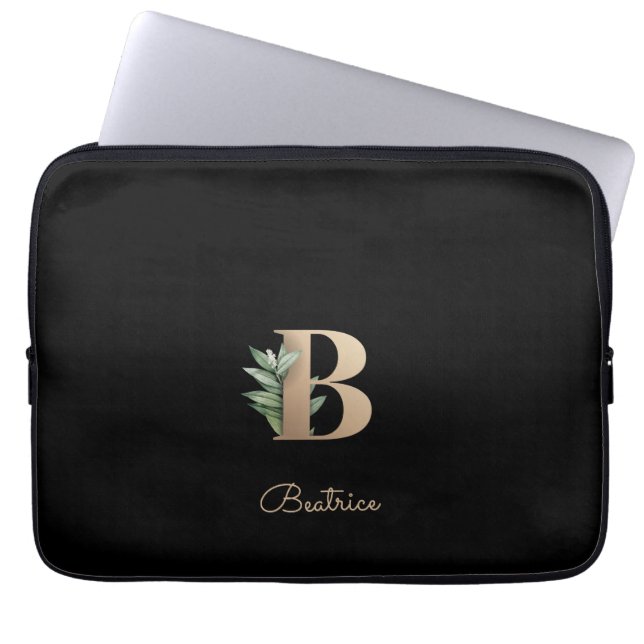 Elegante Botanische Monogram Letter B Laptop Sleev Laptop Sleeve (Voorkant)