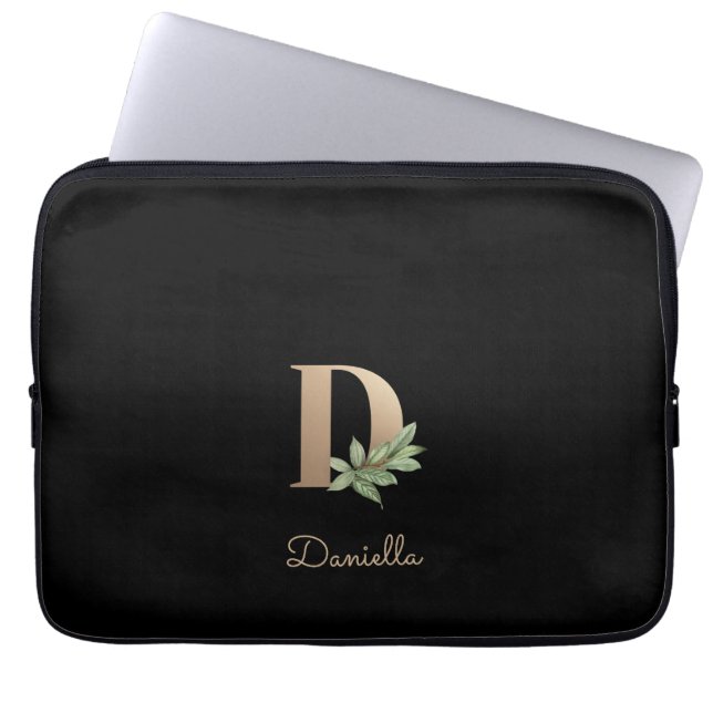 Elegante Botanische Monogram Letter D Laptop Sleev Laptop Sleeve (Voorkant)