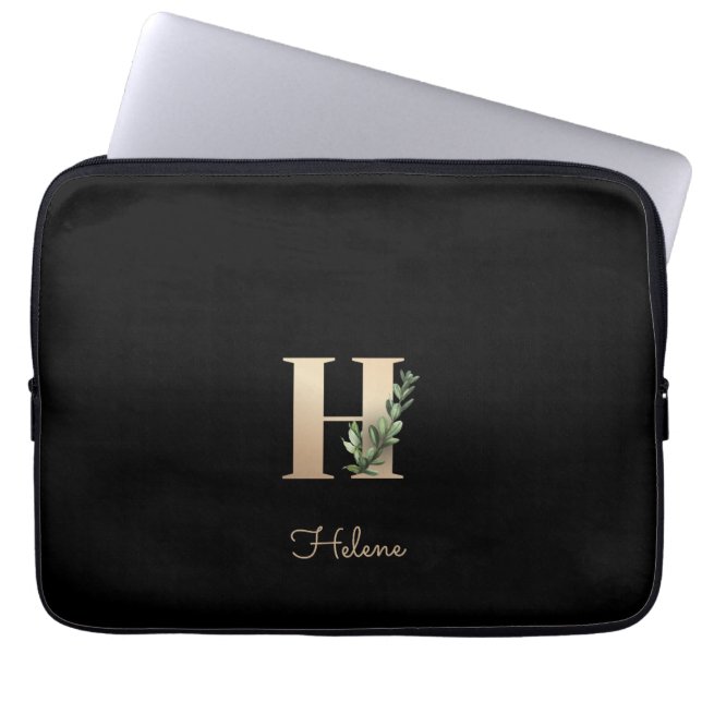 Elegante Botanische Monogram Letter H Laptop Sleev Laptop Sleeve (Voorkant)