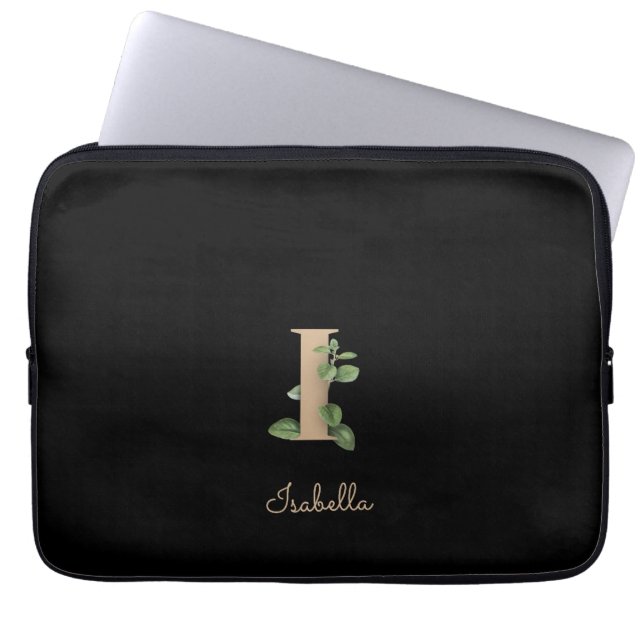 Elegante Botanische Monogram Letter I Laptop Sleev Sleeve (Voorkant)