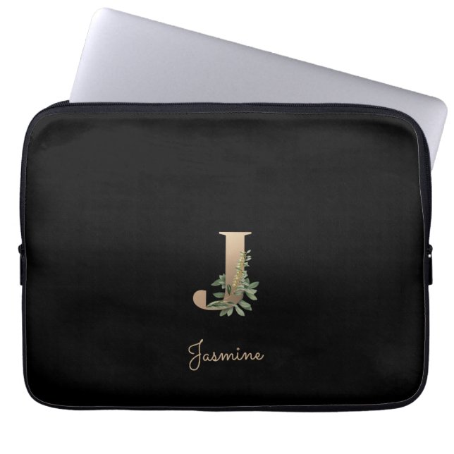 Elegante Botanische Monogram Letter J Laptop Sleev Laptop Sleeve (Voorkant)