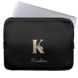 Elegante Botanische Monogram Letter K Laptop Sleev Laptop Sleeve