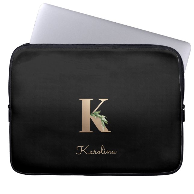 Elegante Botanische Monogram Letter K Laptop Sleev Laptop Sleeve (Voorkant)