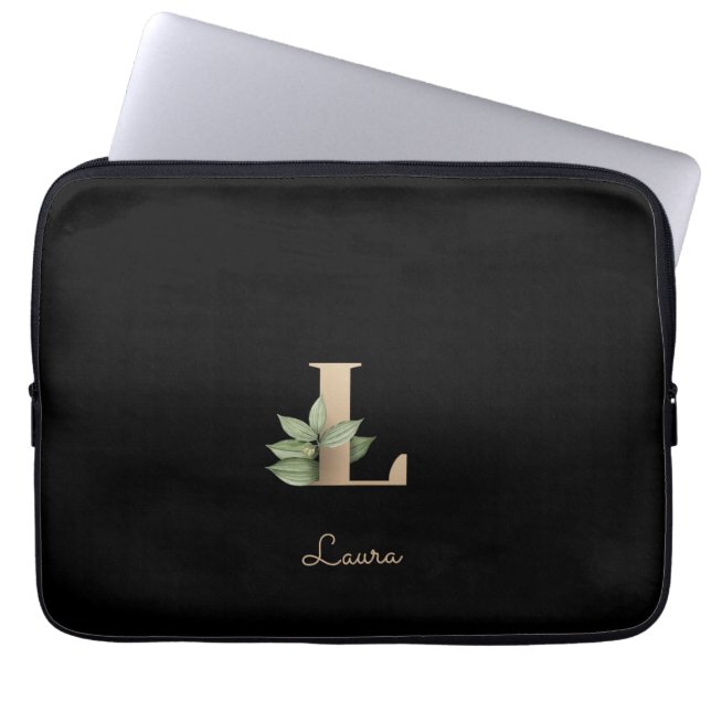 Elegante Botanische Monogram Letter L Laptop Sleev Sleeve (Voorkant)