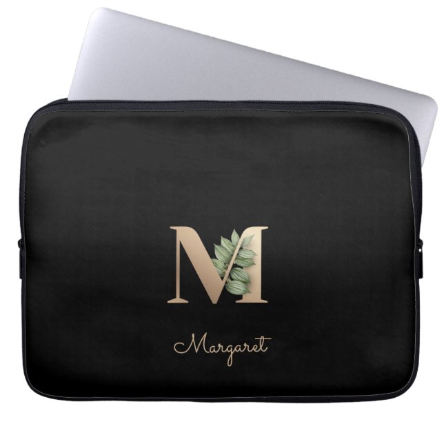 Elegante Botanische Monogram Letter M Laptop Sleev Laptop Sleeve (Voorkant)