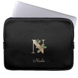 Elegante Botanische Monogram Letter N Laptop Sleev Sleeve
