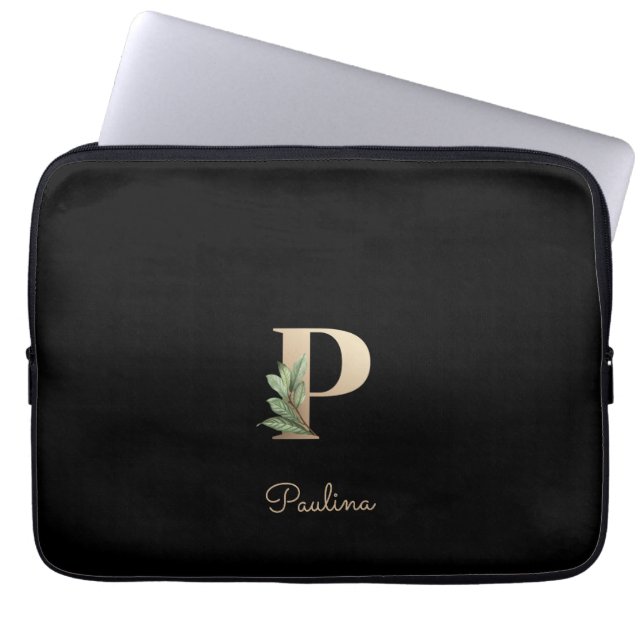 Elegante Botanische Monogram Letter P Laptop Sleev Sleeve (Voorkant)