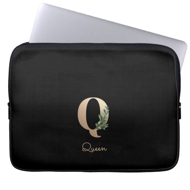 Elegante Botanische Monogram Letter Q Laptop Sleev Laptop Sleeve (Voorkant)