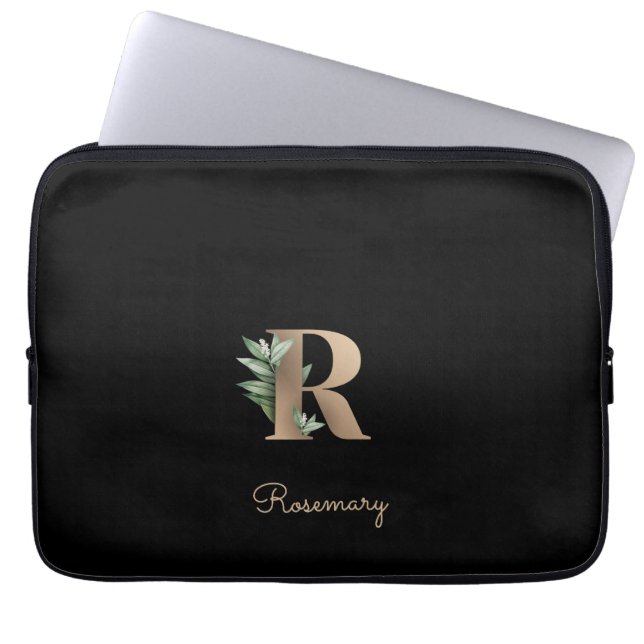 Elegante Botanische Monogram Letter R Laptop Sleev Sleeve (Voorkant)
