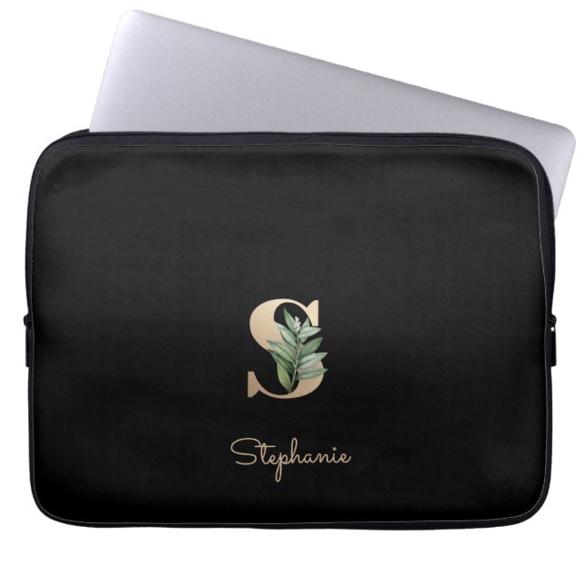 Elegante Botanische Monogram Letter S Laptop Sleev Sleeve (Voorkant)