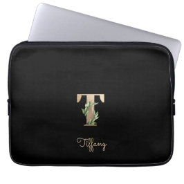 Elegante Botanische Monogram Letter T Laptop Sleev Sleeve