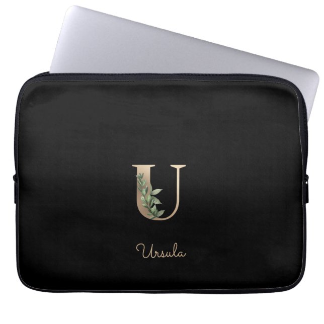 Elegante Botanische Monogram Letter U Laptop Sleev Laptop Sleeve (Voorkant)