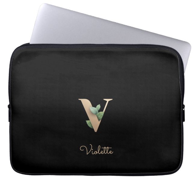 Elegante Botanische Monogram Letter V Laptop Sleev Laptop Sleeve (Voorkant)