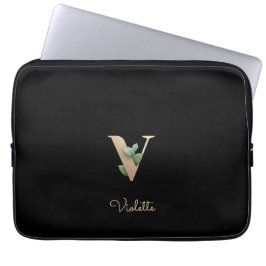 Elegante Botanische Monogram Letter V Laptop Sleev Sleeve