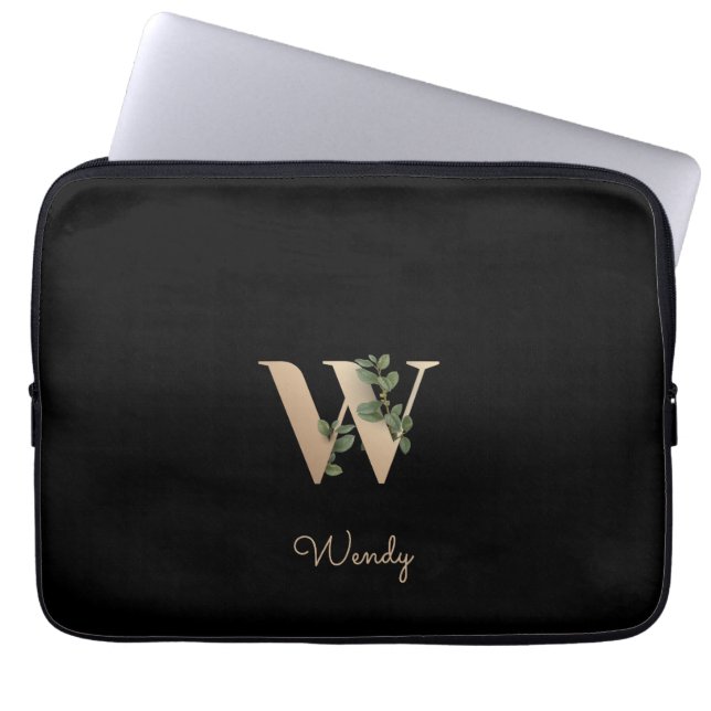 Elegante Botanische Monogram Letter W Laptop Sleev Sleeve (Voorkant)