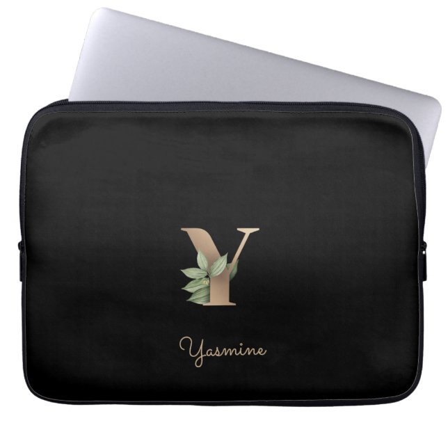Elegante Botanische Monogram Letter Y Laptop Sleev Laptop Sleeve (Voorkant)