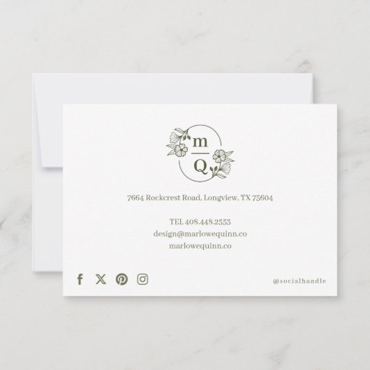 Elegante botanische monogram orde dank u kaart (Achterkant)