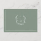 Elegante Botanische Monogram Sage Bruiloft Details Informatiekaartje (Achterkant)