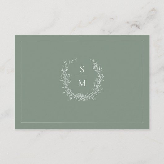 Elegante Botanische Monogram Sage Bruiloft Details Informatiekaartje (Achterkant)