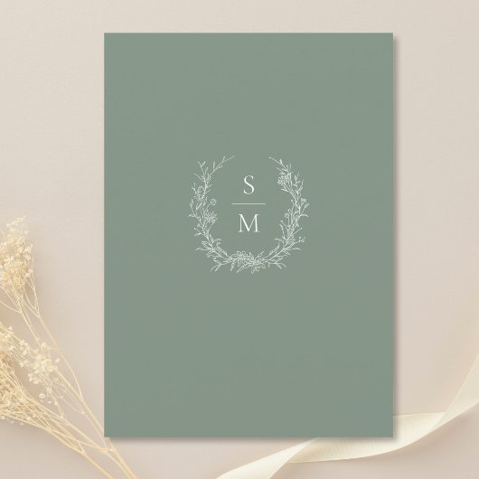 Elegante Botanische Monogram Sage Groene Bruiloft Kaart
