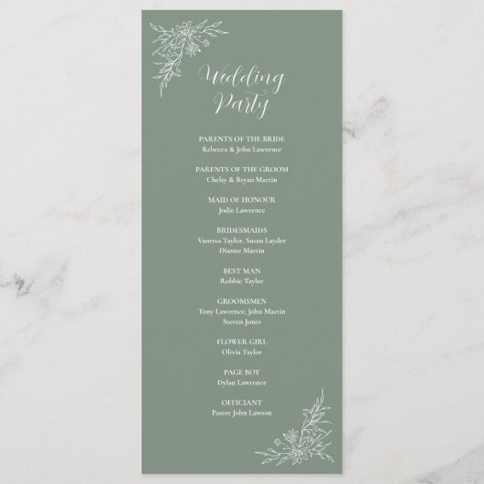 Elegante Botanische Monogram Sage Groene Bruiloft Programmakaart (Achterkant)