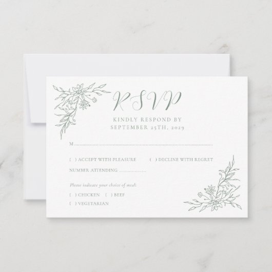 Elegante Botanische Monogram Sage Groene Bruiloft RSVP Kaartje (Voorkant)