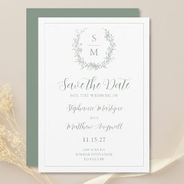 Elegante Botanische Monogram Sage Groene Bruiloft Save The Date