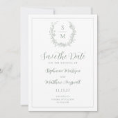 Elegante Botanische Monogram Sage Groene Bruiloft Save The Date (Voorkant)