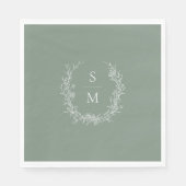 Elegante Botanische Monogram Sage Groene Bruiloft Servet (Voorkant)
