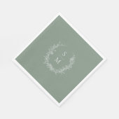Elegante Botanische Monogram Sage Groene Bruiloft Servet (Hoek)