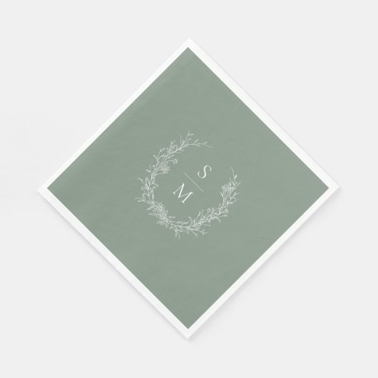Elegante Botanische Monogram Sage Groene Bruiloft Servet (Hoek)