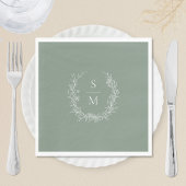 Elegante Botanische Monogram Sage Groene Bruiloft Servet