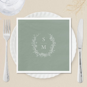 Elegante Botanische Monogram Sage Groene Bruiloft Servet